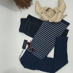 Marciano Blue & White Nautical Striped Knit Coastal Crew Neck Sweater